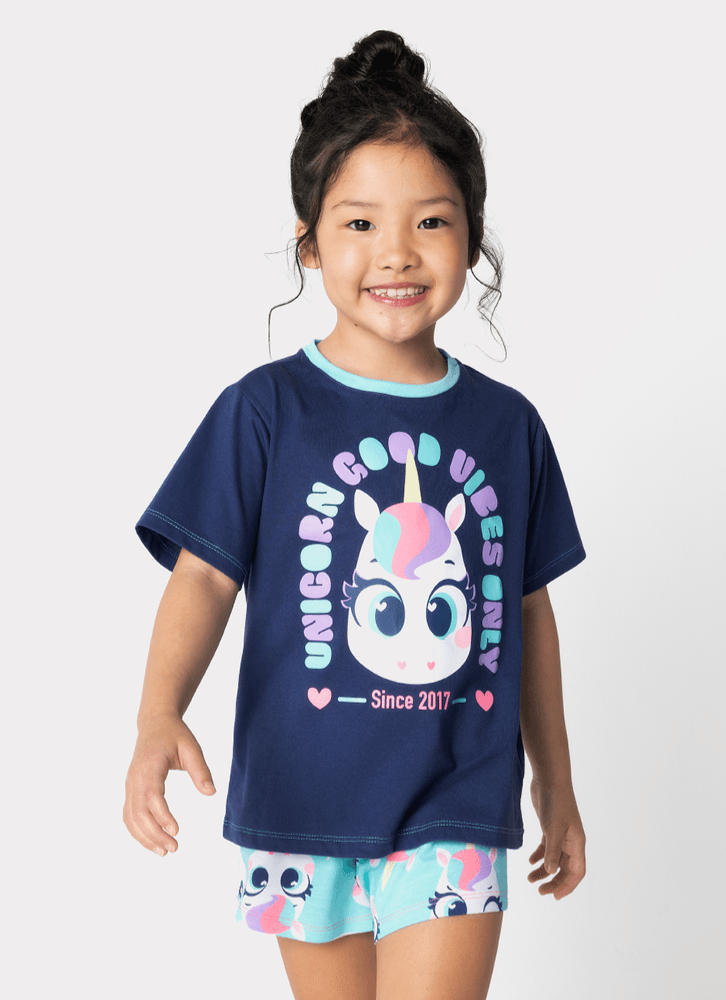 Pijama-Manga-Curta-Algodao-Menina-Unicornio
