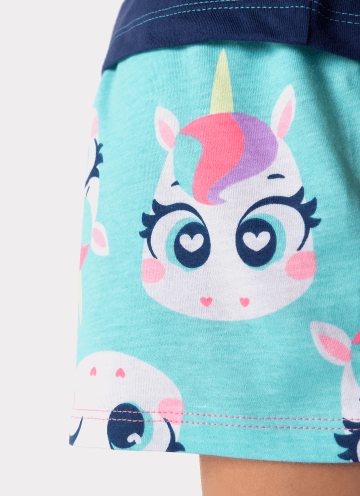 Pijama-Manga-Curta-Algodao-Menina-Unicornio
