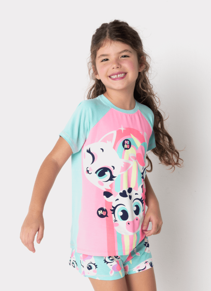 Pijama-Manga-Curta-Viscolycra-Menina-Multibichos