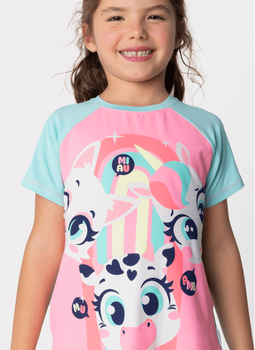 Pijama Manga Curta Viscolycra Menina Multibichos