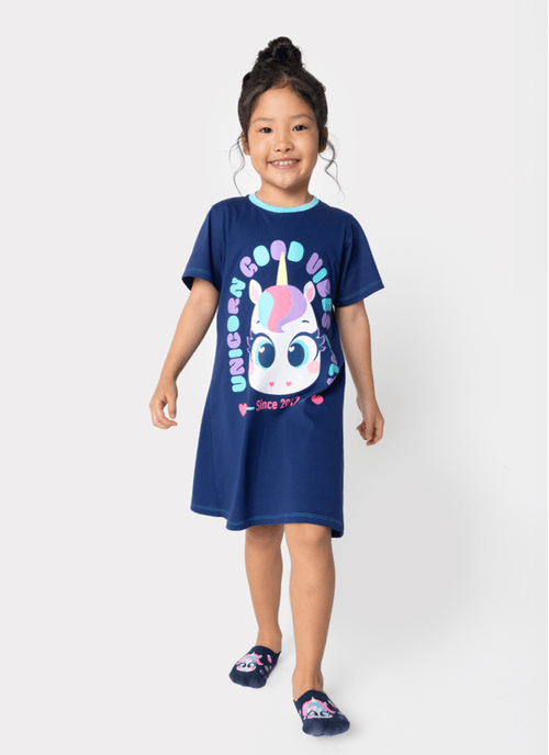 Camisola Manga Curta Algodão Menina Unicórnio