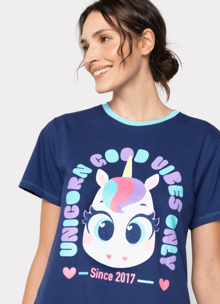 Camisola-Manga-Curta-Algodao-Feminina-Unicornio