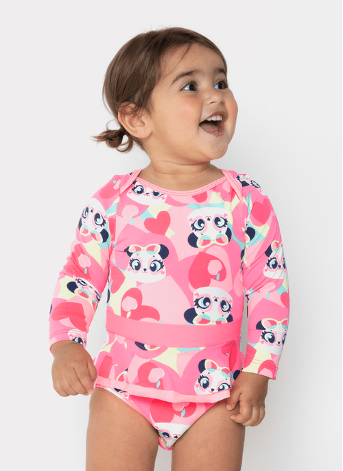 Maio Manga Longa Bebê Menina Panda Romântico