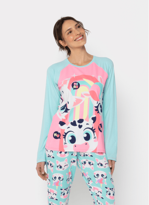 Pijama Manga Longa Viscolycra Feminino Multibichos
