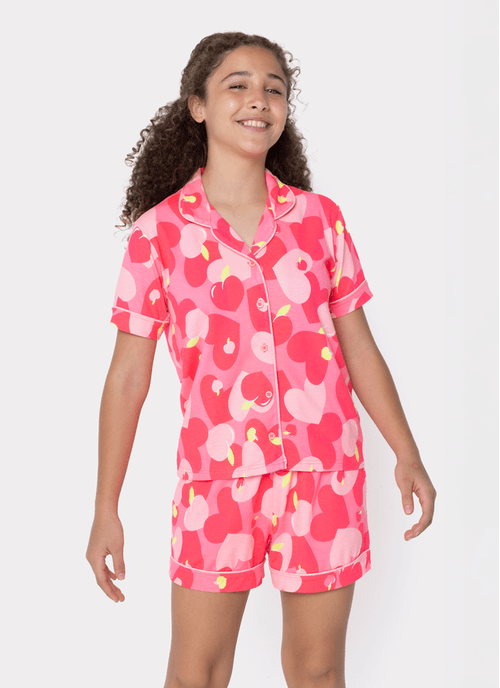 Pijama Manga Curta Viscose Menina Teen Panda Romântico