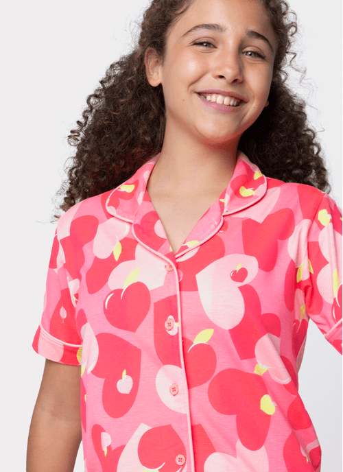 Pijama Manga Curta Viscose Menina Teen Panda Romântico