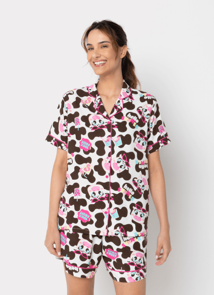 Pijama-Manga-Curta-Viscose-Feminino-Vaca-Summer