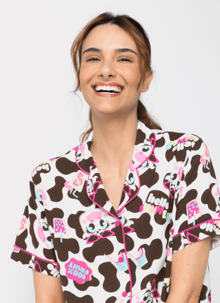 Pijama-Manga-Curta-Viscose-Feminino-Vaca-Summer