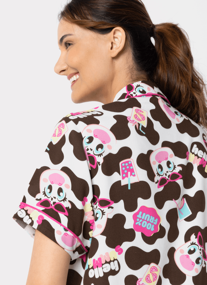 Pijama-Manga-Curta-Viscose-Feminino-Vaca-Summer