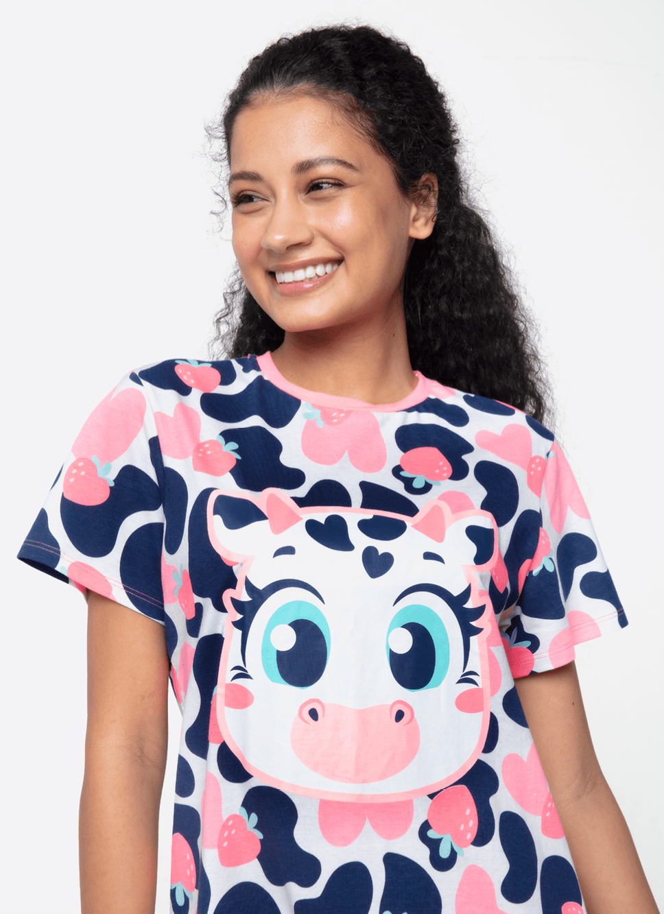 Camisola-Manga-Curta-Algodao-Feminino-Vaca-Romantica