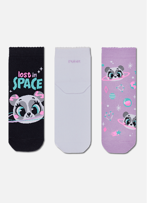 Kit com 3 meias Feminina Panda Planetas