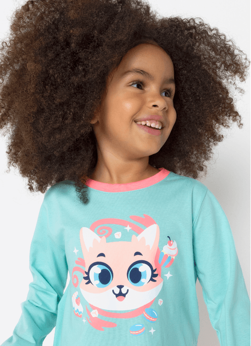 Pijama Manga Longa Algodão Menina Raposa Confeiteira