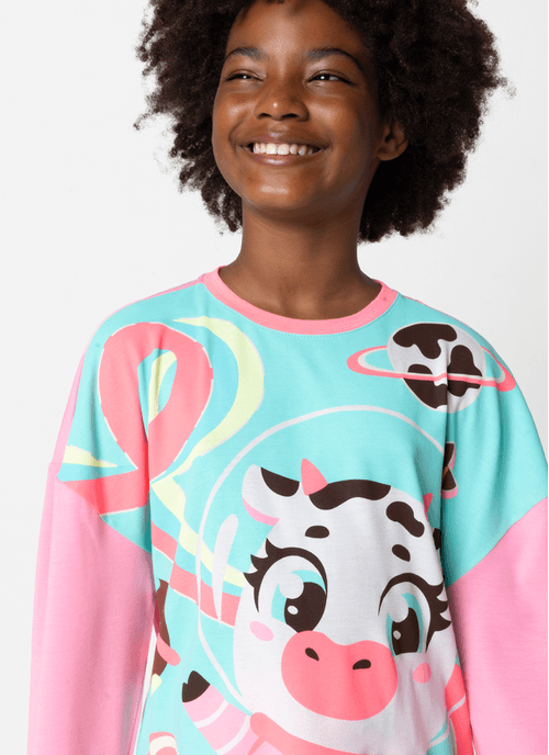 Pijama Manga Longa Viscolycra Menina Teen Vaca Chocolate