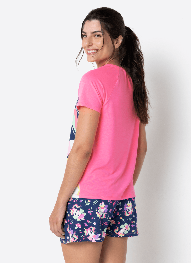 Pijama-Manga-Curta-Feminino-Estampado-Unicornio-Encantado
