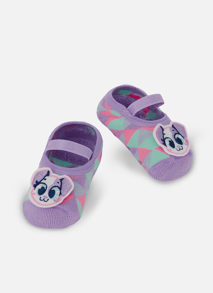 Meia-Sapatilha-Antiderrapante-Bebe-Menina-Aplique-Cachorro