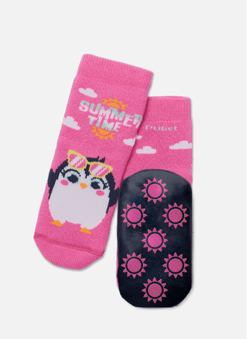 Meia Soquete com Sola Emborrachada Bebê Menina Pinguim Summer