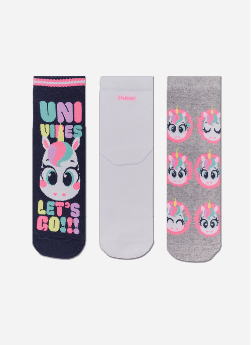 Kit com 3 meias Soquete Feminina Unicórnio
