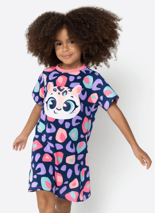 Camisola Manga Curta Algodão Menina Onça