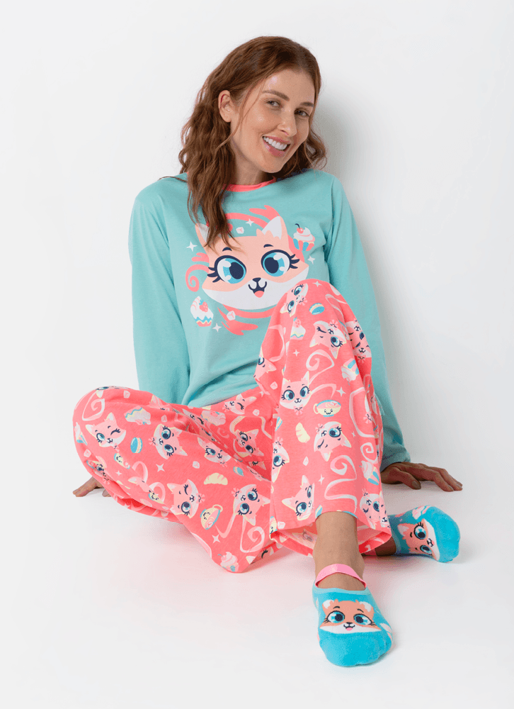 Pijama-Manga-Longa-Algodao-Feminino-Raposa-Confeiteira