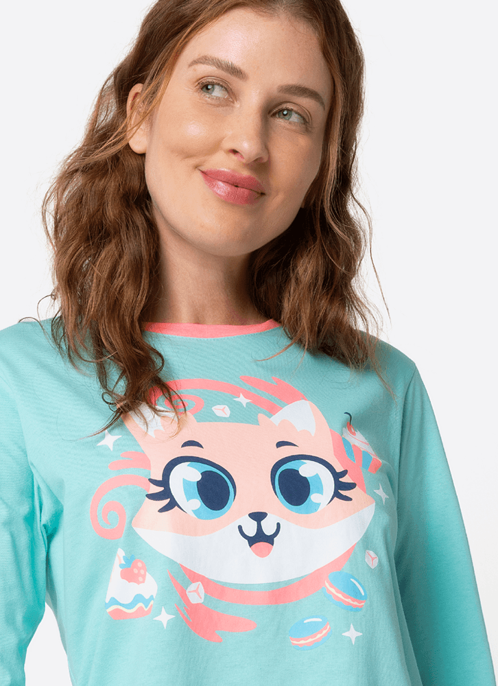 Pijama-Manga-Longa-Algodao-Feminino-Raposa-Confeiteira