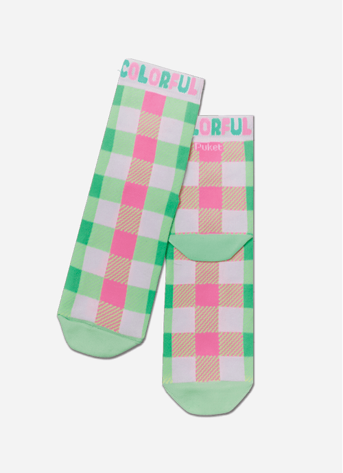 Meia Soquete Feminina Quadriculada