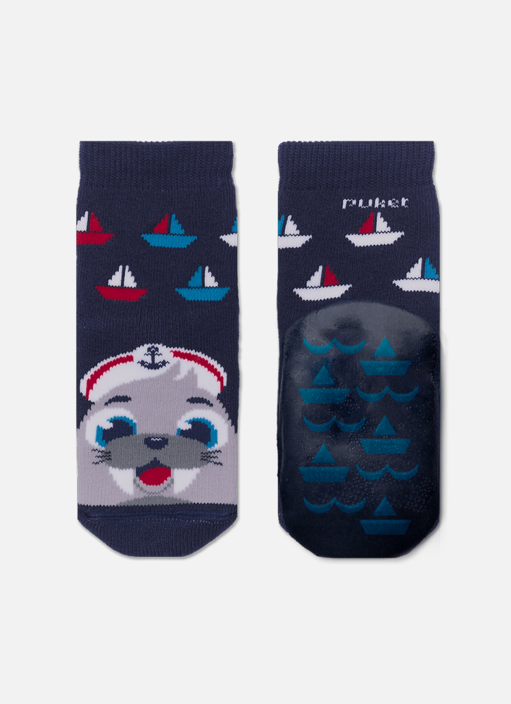 Meia-Soquete-Com-Sola-Emborrachada-Bebe-Menino-Foca-Marinheira