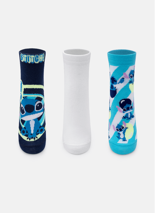 Kit com 3 Meias Cano Curto Unissex Adulto Stitch
