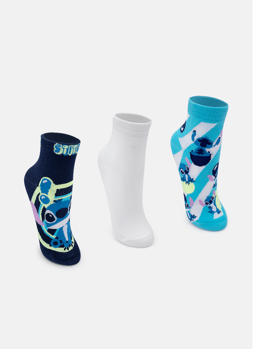 Kit com 3 Meias Cano Curto Unissex Adulto Stitch