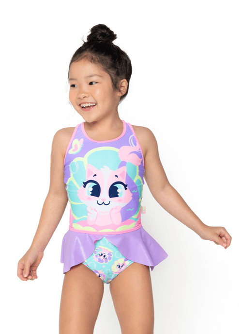 Maio Com Proteção Solar Menina 1/2 Anos Gata Sereia