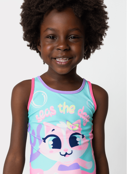 Maio Com Proteção Solar Menina 1/2 Anos Gata Sereia