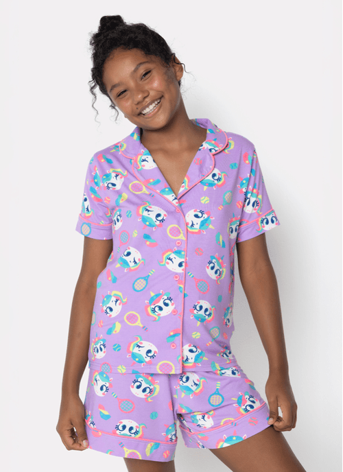 Pijama Manga Curta Viscose Menina Teen Unicórnio Tênis