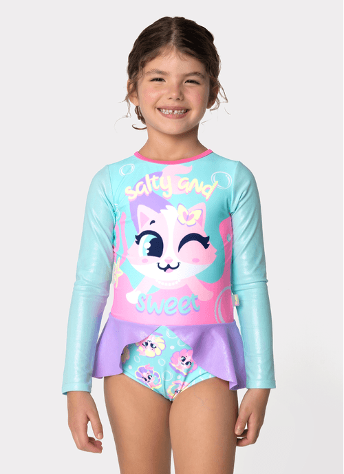 Maio Manga Longa Menina 1/2 Anos Gata Sereia