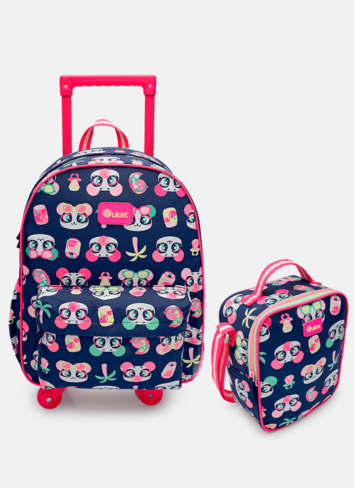 Kit Mochila com Rodinha e Lancheira Panda Miami