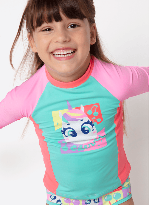 Camiseta Manga Longa Menina Unicórnio Cherry