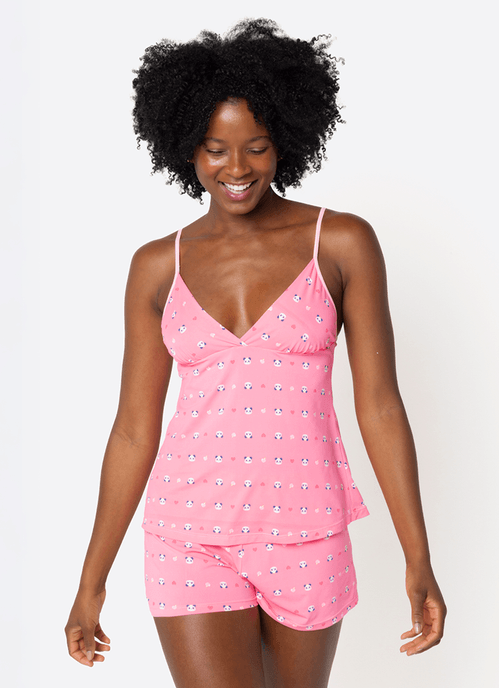 Pijama Regata Microfibra Feminino Panda Romântico