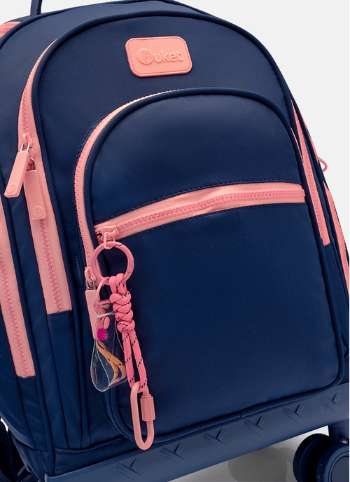Mochila com Rodinha 360 Azul Marinho e Rosa