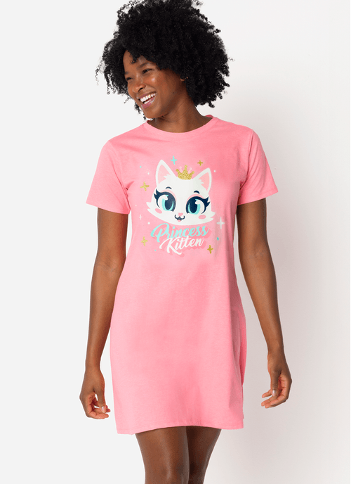 Camisola Manga Curta Algodão Feminina Gata