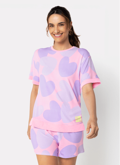 Pijama Manga Curta Viscolyvra Feminino Coração