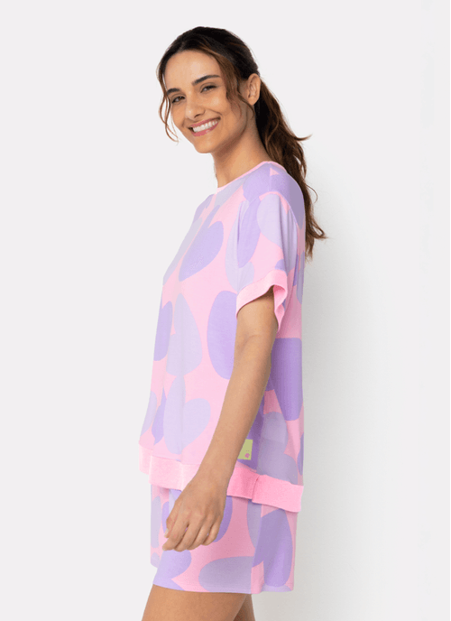 Pijama Manga Curta Viscolyvra Feminino Coração