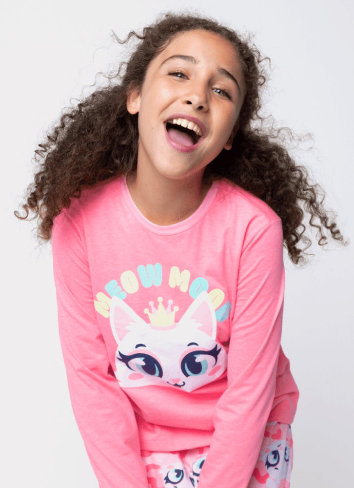 Pijama-Manga-Longa-Menina-Teen-Gata