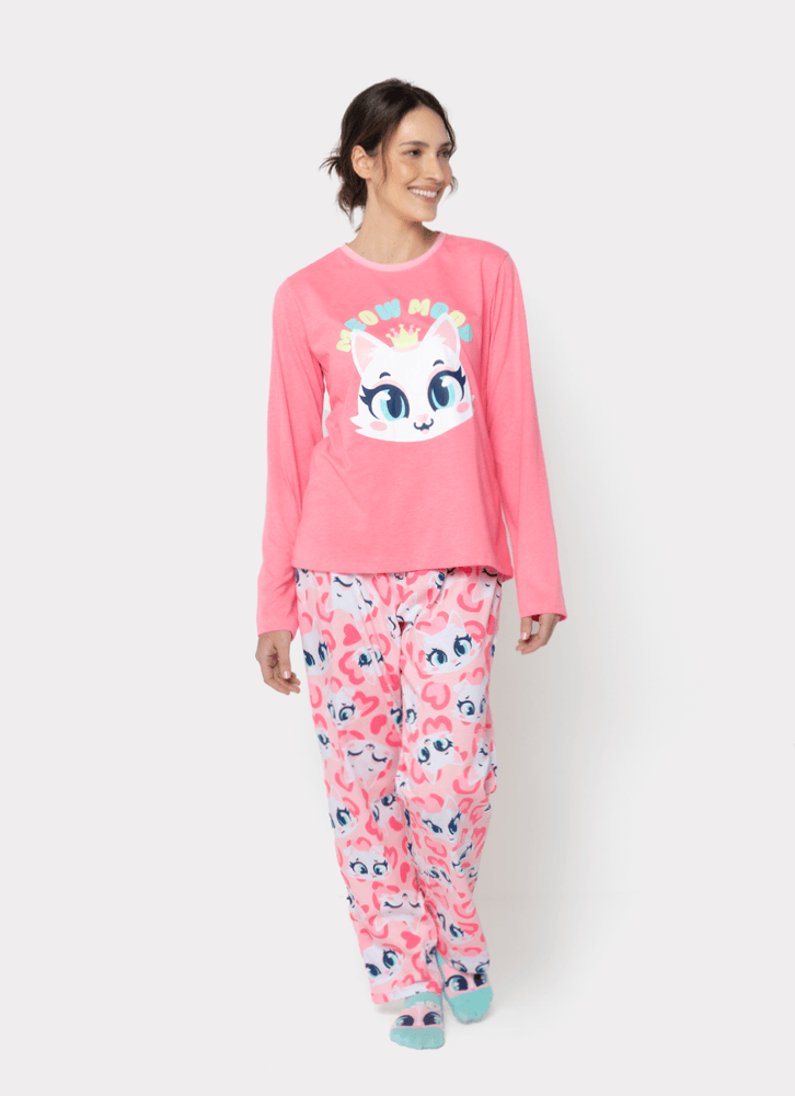 Pijama-Manga-Longa-Feminino-Gata