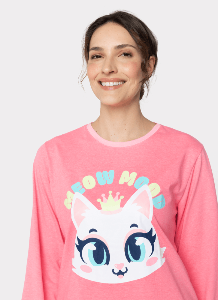 Pijama-Manga-Longa-Feminino-Gata