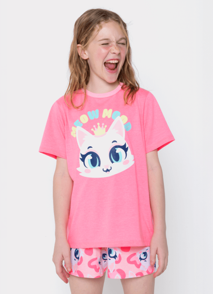 Pijama-Manga-Curta-Menina-Teen-Gata