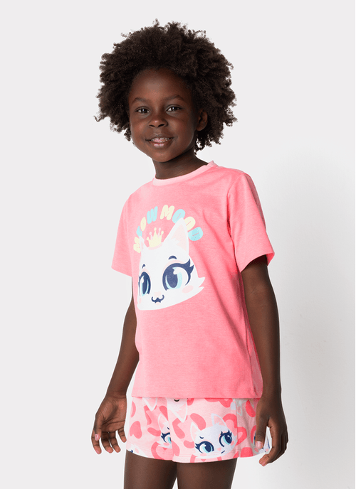 Pijama Manga Curta Menina Gata