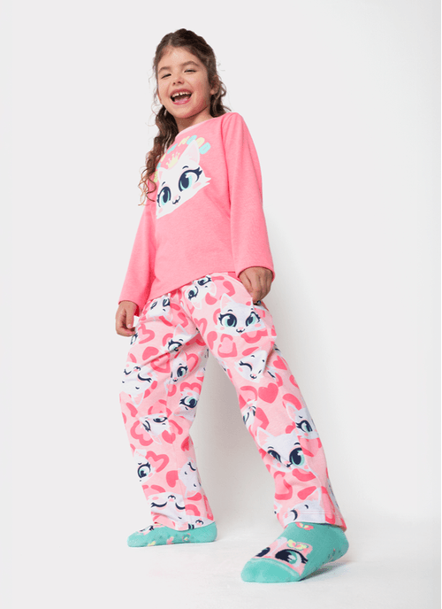 Pijama Manga Longa Menina Gata