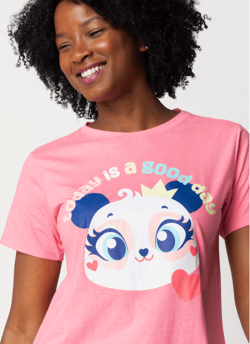 Camisola Manga Curta Feminina Panda Romântico