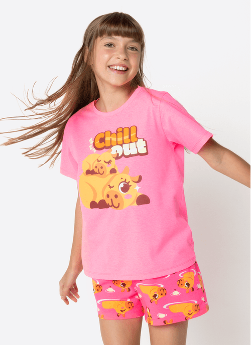 Pijama Manga Curta Menina Teen Capivara Vibes