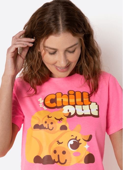 Pijama Manga Curta Feminino Capivara Vibes