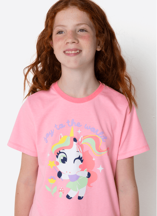 Pijama Manga Curta Menina Teen Unicórnio Encantado