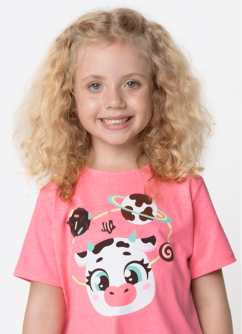 Pijama Manga Curta Menina Vaca Chocolate